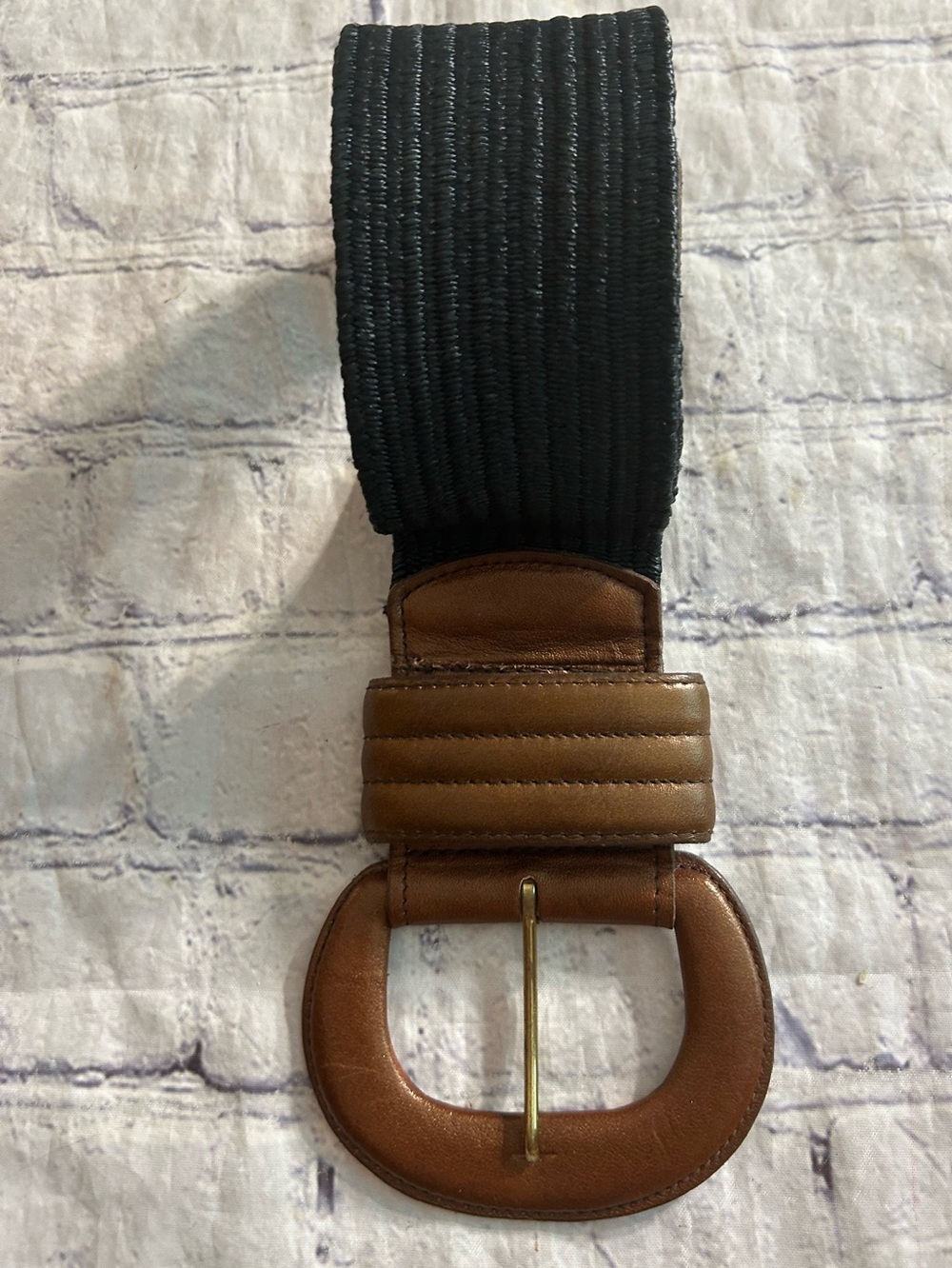 CIPRIANI BLACK WEB STRETCH WITH VEGAN BROWN & COVERED BUCKLE WIDE BELT S/M